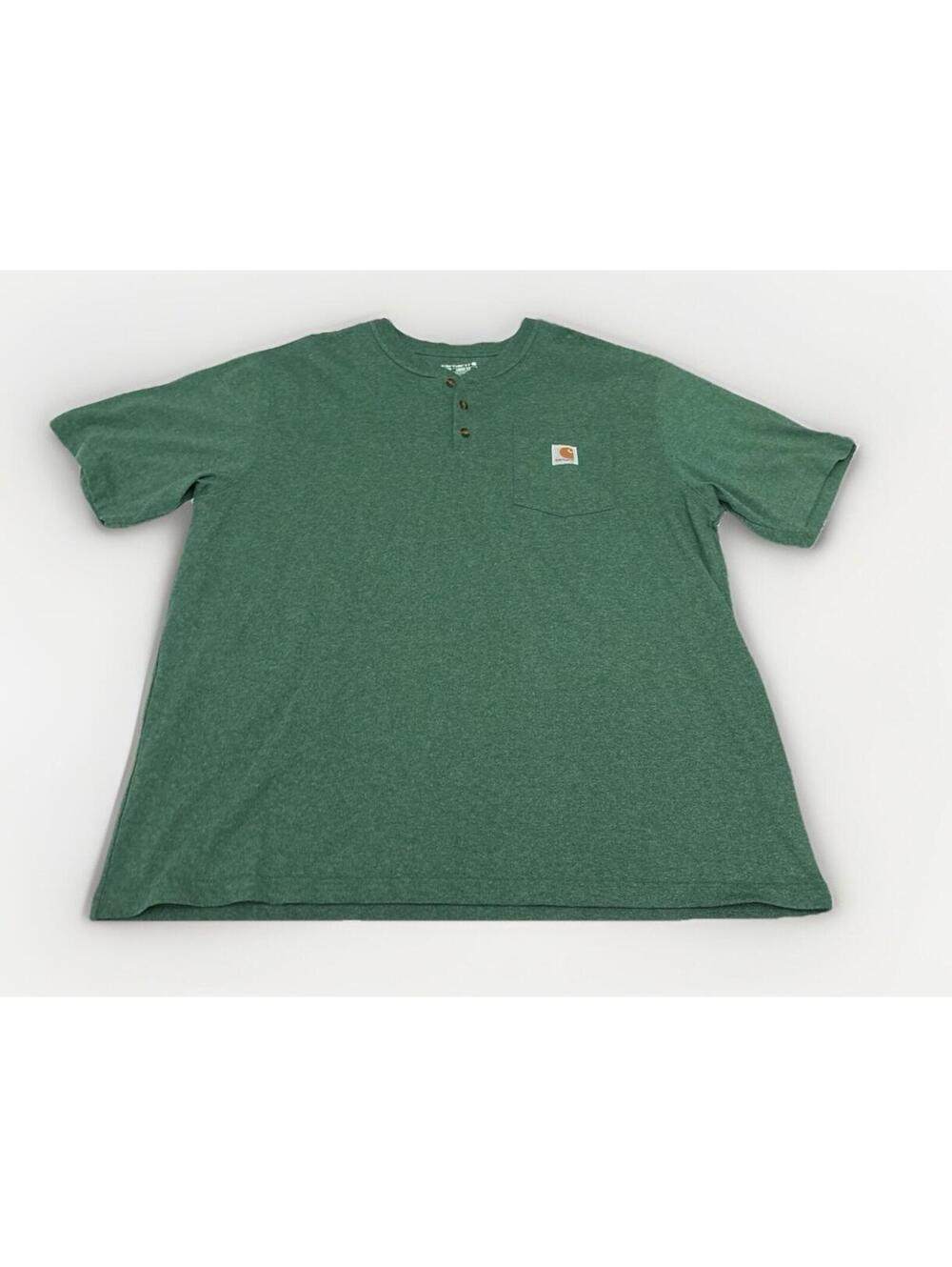 Men’s Carhartt Dark Green Henley Short Sleeve T Shirt Loose Fit Pocket Size XL
